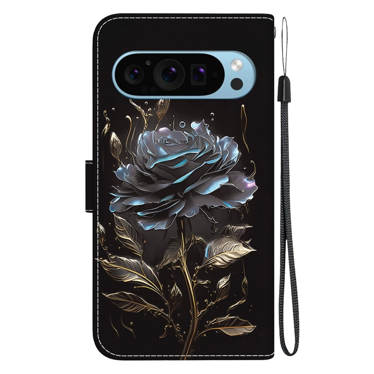 For Google Pixel 9 Crystal Texture Colored Drawing Leather Phone Case(Black Rose) - Google Cases by PMC TechLife | Online Shopping South Africa | PMC TechLife | Buy Now Pay Later Mobicred