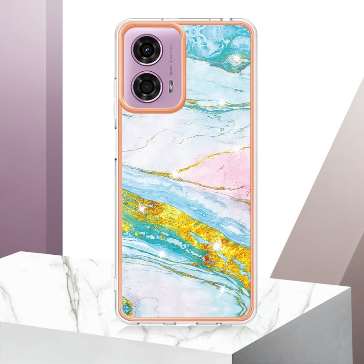 For Motorola Moto G24 4G / G04 4G Electroplating Marble Dual-side IMD Phone Case(Green 004) - Motorola Cases by PMC TechLife | Online Shopping South Africa | PMC TechLife | Buy Now Pay Later Mobicred