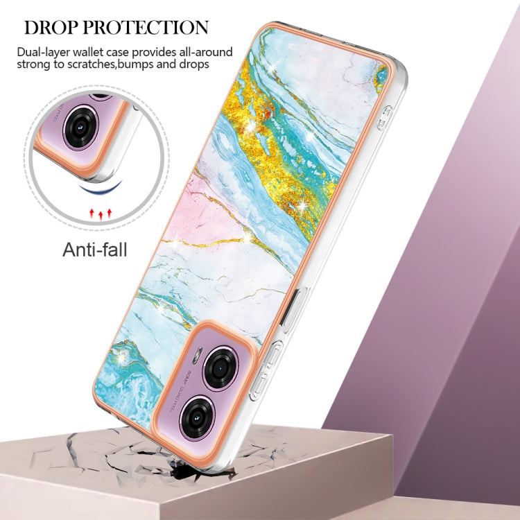 For Motorola Moto G24 4G / G04 4G Electroplating Marble Dual-side IMD Phone Case(Green 004) - Motorola Cases by PMC TechLife | Online Shopping South Africa | PMC TechLife | Buy Now Pay Later Mobicred
