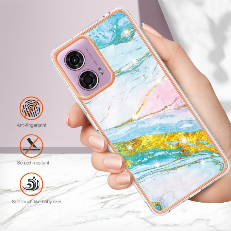 For Motorola Moto G24 4G / G04 4G Electroplating Marble Dual-side IMD Phone Case(Green 004) - Motorola Cases by PMC TechLife | Online Shopping South Africa | PMC TechLife | Buy Now Pay Later Mobicred