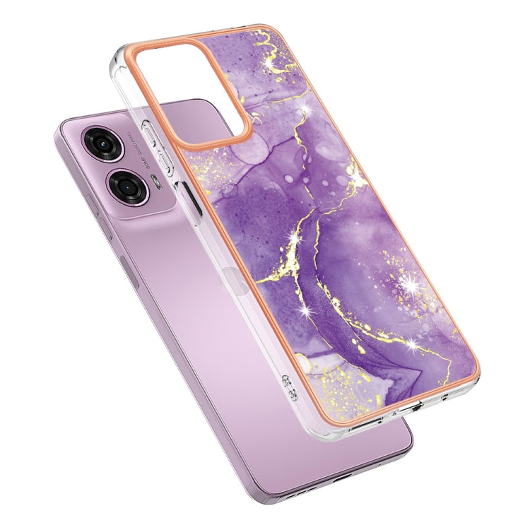 For Motorola Moto G24 4G / G04 4G Electroplating Marble Dual-side IMD Phone Case(Purple 002) - Motorola Cases by PMC TechLife | Online Shopping South Africa | PMC TechLife | Buy Now Pay Later Mobicred