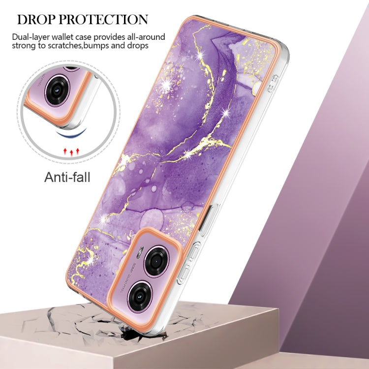 For Motorola Moto G24 4G / G04 4G Electroplating Marble Dual-side IMD Phone Case(Purple 002) - Motorola Cases by PMC TechLife | Online Shopping South Africa | PMC TechLife | Buy Now Pay Later Mobicred