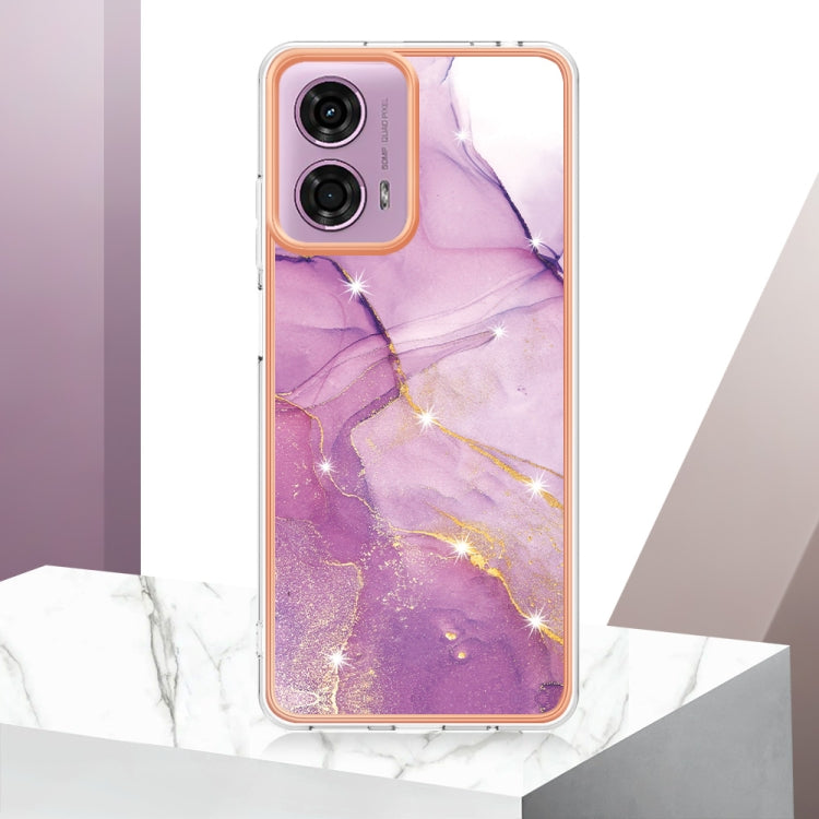 For Motorola Moto G24 4G / G04 4G Electroplating Marble Dual-side IMD Phone Case(Purple 001) - Motorola Cases by PMC TechLife | Online Shopping South Africa | PMC TechLife | Buy Now Pay Later Mobicred