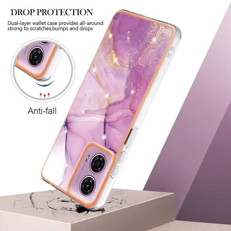 For Motorola Moto G24 4G / G04 4G Electroplating Marble Dual-side IMD Phone Case(Purple 001) - Motorola Cases by PMC TechLife | Online Shopping South Africa | PMC TechLife | Buy Now Pay Later Mobicred