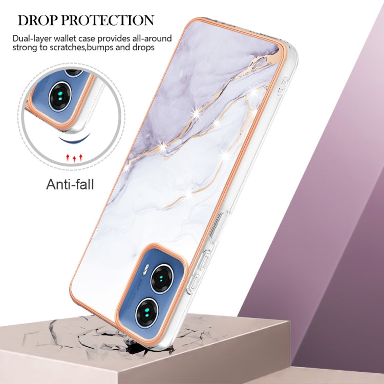 For Motorola Moto G34 Electroplating Marble Dual-side IMD Phone Case(White 006) - Motorola Cases by PMC TechLife | Online Shopping South Africa | PMC TechLife | Buy Now Pay Later Mobicred