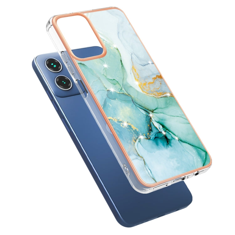 For Motorola Moto G34 Electroplating Marble Dual-side IMD Phone Case(Green 003) - Motorola Cases by PMC TechLife | Online Shopping South Africa | PMC TechLife | Buy Now Pay Later Mobicred