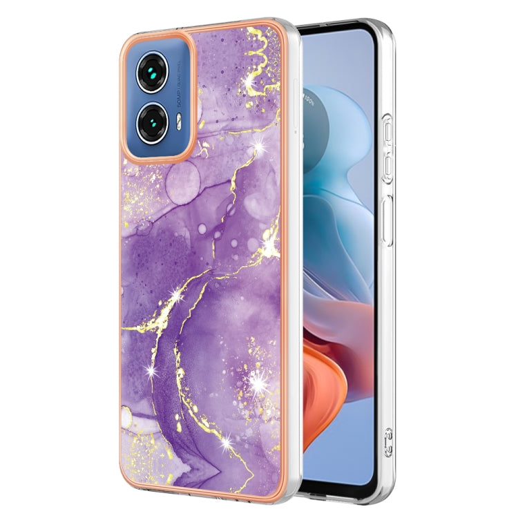 For Motorola Moto G34 Electroplating Marble Dual-side IMD Phone Case(Purple 002) - Motorola Cases by PMC TechLife | Online Shopping South Africa | PMC TechLife | Buy Now Pay Later Mobicred