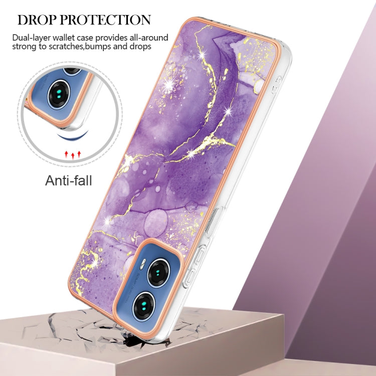 For Motorola Moto G34 Electroplating Marble Dual-side IMD Phone Case(Purple 002) - Motorola Cases by PMC TechLife | Online Shopping South Africa | PMC TechLife | Buy Now Pay Later Mobicred
