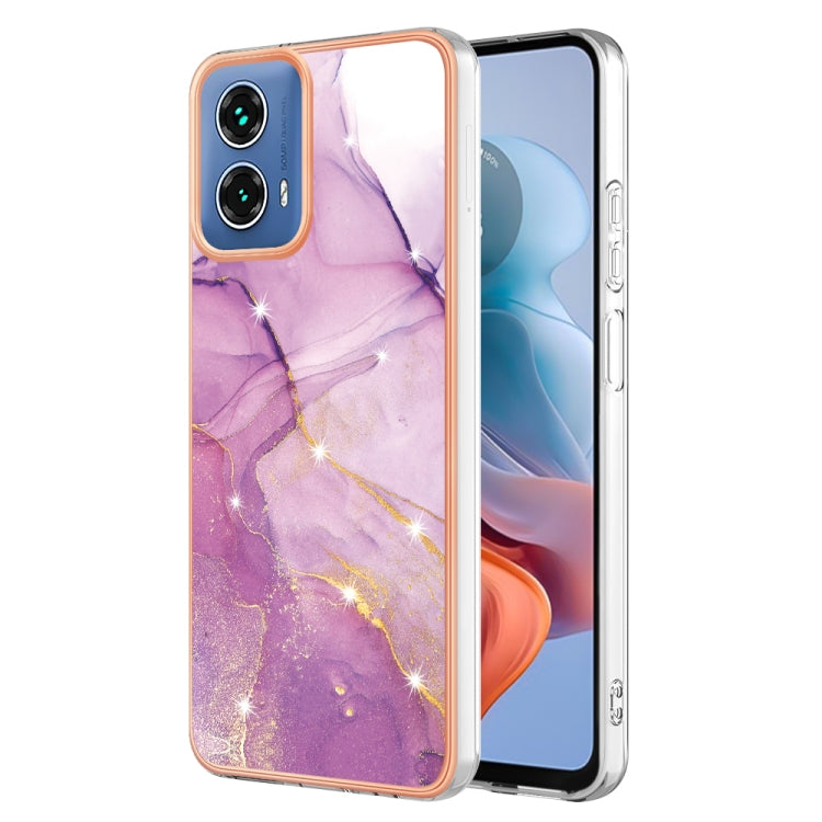 For Motorola Moto G34 Electroplating Marble Dual-side IMD Phone Case(Purple 001) - Motorola Cases by PMC TechLife | Online Shopping South Africa | PMC TechLife | Buy Now Pay Later Mobicred