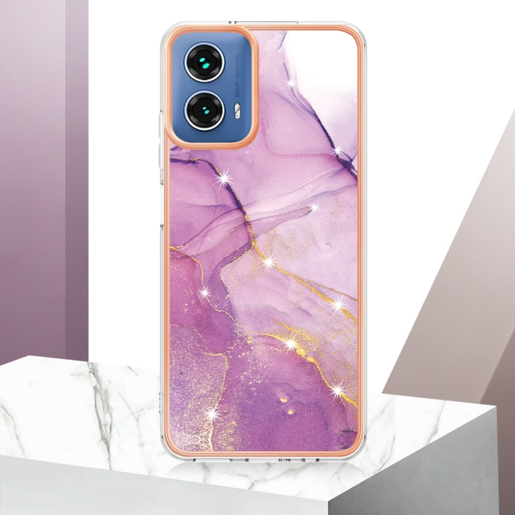 For Motorola Moto G34 Electroplating Marble Dual-side IMD Phone Case(Purple 001) - Motorola Cases by PMC TechLife | Online Shopping South Africa | PMC TechLife | Buy Now Pay Later Mobicred