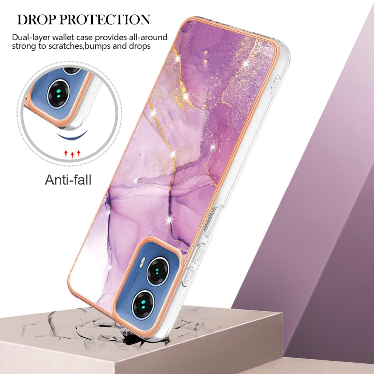 For Motorola Moto G34 Electroplating Marble Dual-side IMD Phone Case(Purple 001) - Motorola Cases by PMC TechLife | Online Shopping South Africa | PMC TechLife | Buy Now Pay Later Mobicred