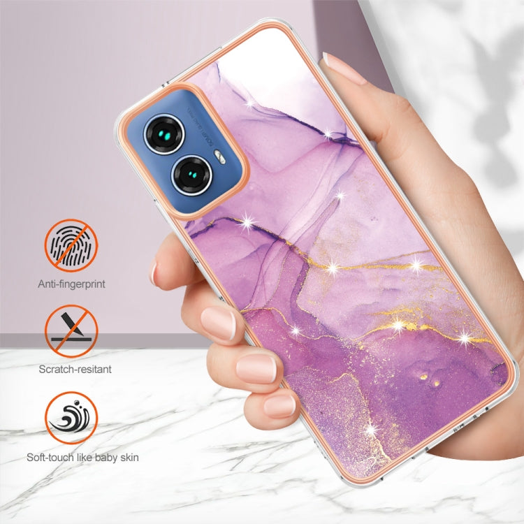For Motorola Moto G34 Electroplating Marble Dual-side IMD Phone Case(Purple 001) - Motorola Cases by PMC TechLife | Online Shopping South Africa | PMC TechLife | Buy Now Pay Later Mobicred