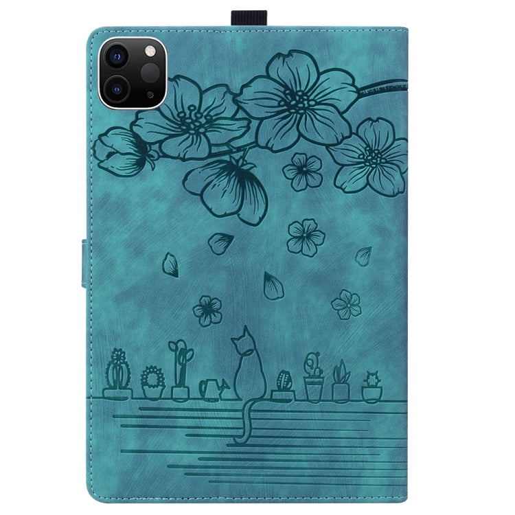 For iPad Pro 11 2024 Cartoon Sakura Cat Embossed Smart Leather Tablet Case(Green) - iPad Pro 11 2024 Cases by PMC TechLife | Online Shopping South Africa | PMC TechLife | Buy Now Pay Later Mobicred