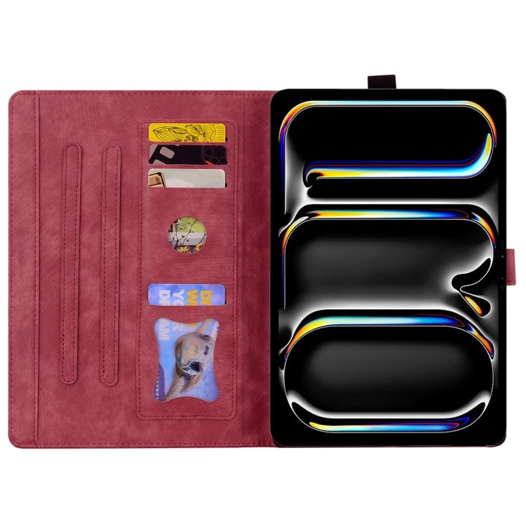 For iPad Pro 11 2024 Cartoon Sakura Cat Embossed Smart Leather Tablet Case(Red) - iPad Pro 11 2024 Cases by PMC TechLife | Online Shopping South Africa | PMC TechLife | Buy Now Pay Later Mobicred