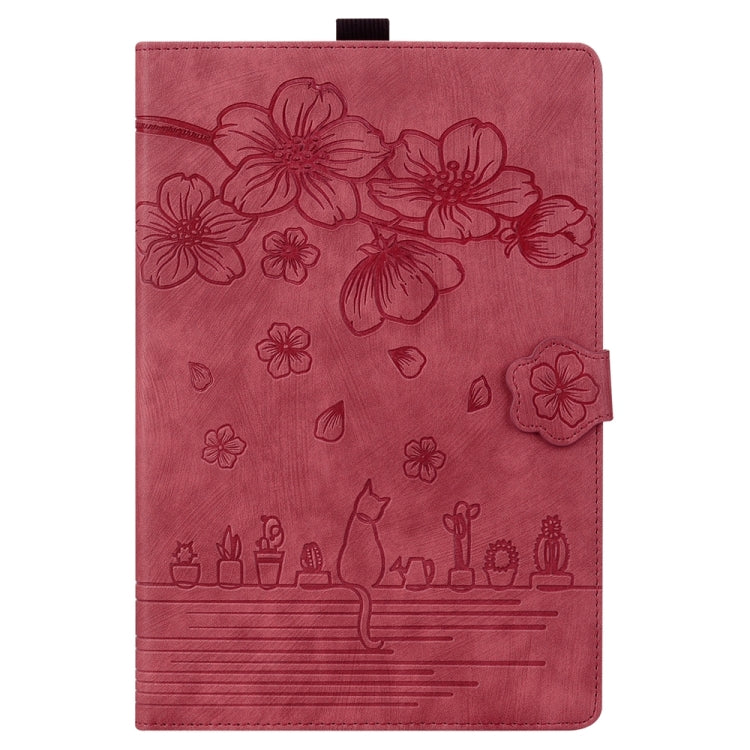 For iPad Pro 13 2024 Cartoon Sakura Cat Embossed Smart Leather Tablet Case(Red) - iPad Pro 13 2024 Cases by PMC TechLife | Online Shopping South Africa | PMC TechLife | Buy Now Pay Later Mobicred