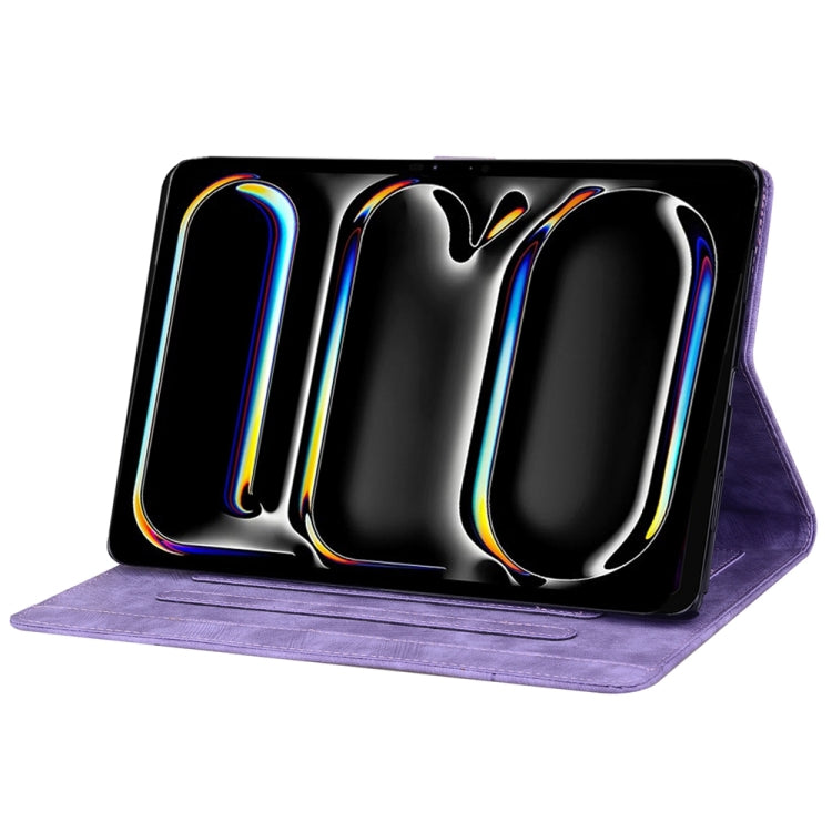 For iPad Pro 13 2024 Cartoon Sakura Cat Embossed Smart Leather Tablet Case(Purple) - iPad Pro 13 2024 Cases by PMC TechLife | Online Shopping South Africa | PMC TechLife | Buy Now Pay Later Mobicred