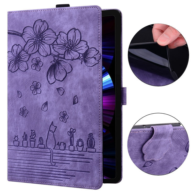 For Samsung Galaxy Tab S11 / S10 / S9 Cartoon Sakura Cat Embossed Smart Leather Tablet Case(Purple) - free shipping - PMC Jewellery - Order now!