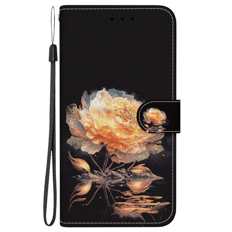 For iPhone 16e Crystal Texture Colored Drawing Leather Phone Case(Gold Peony) - iPhone 16e Cases by PMC TechLife | Online Shopping South Africa | PMC TechLife | Buy Now Pay Later Mobicred