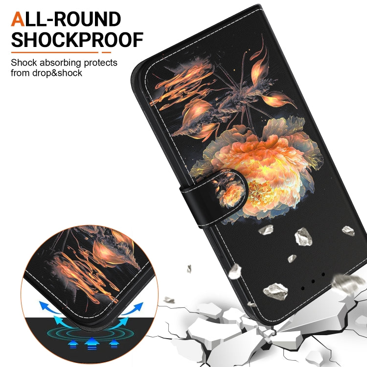 For iPhone 16e Crystal Texture Colored Drawing Leather Phone Case(Gold Peony) - iPhone 16e Cases by PMC TechLife | Online Shopping South Africa | PMC TechLife | Buy Now Pay Later Mobicred