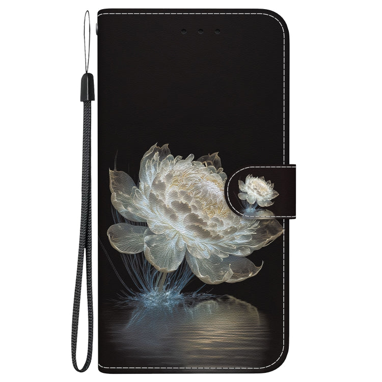 For iPhone 16e Crystal Texture Colored Drawing Leather Phone Case(Crystal Peony) - iPhone 16e Cases by PMC TechLife | Online Shopping South Africa | PMC TechLife | Buy Now Pay Later Mobicred
