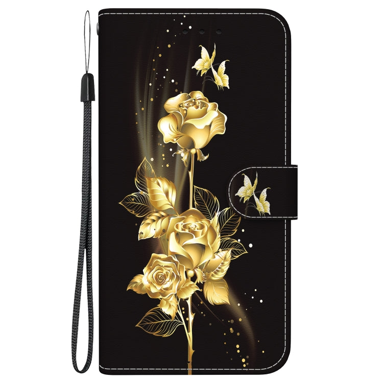 For iPhone 16e Crystal Texture Colored Drawing Leather Phone Case(Gold Butterfly Rose) - free shipping - PMC TechLife - Order now!