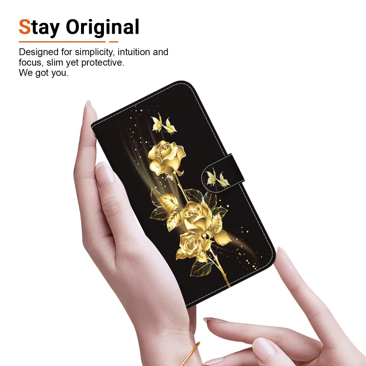 For iPhone 16e Crystal Texture Colored Drawing Leather Phone Case(Gold Butterfly Rose) - free shipping - PMC TechLife - Order now!
