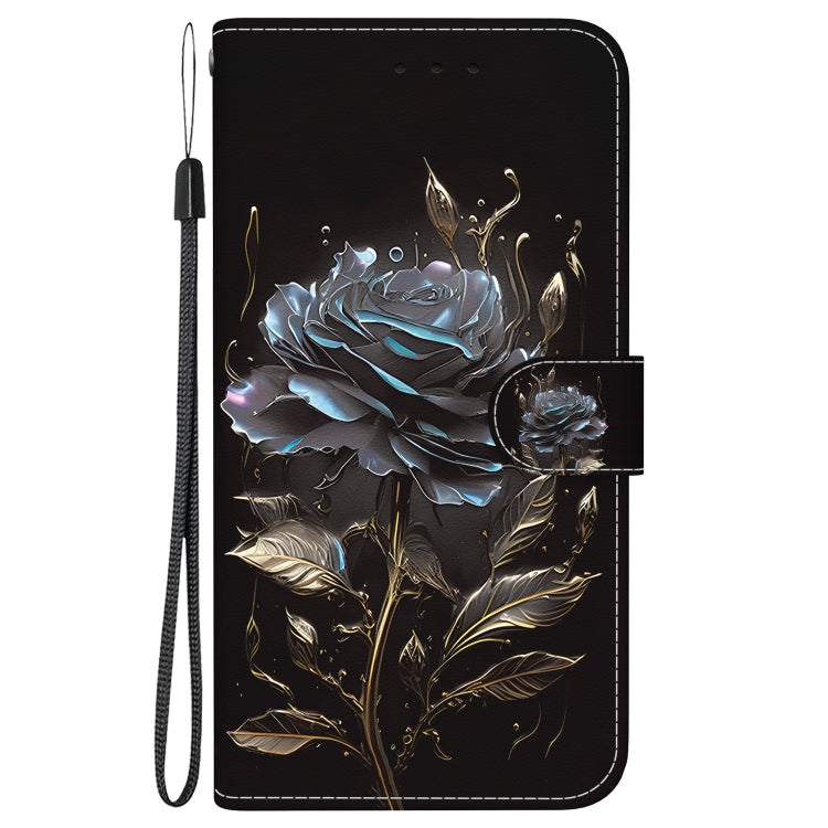 For iPhone 16e Crystal Texture Colored Drawing Leather Phone Case(Black Rose) - iPhone 16e Cases by PMC TechLife | Online Shopping South Africa | PMC TechLife | Buy Now Pay Later Mobicred