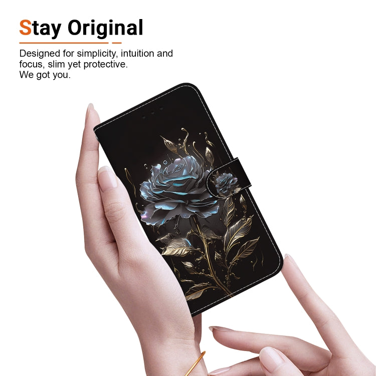 For iPhone 16e Crystal Texture Colored Drawing Leather Phone Case(Black Rose) - iPhone 16e Cases by PMC TechLife | Online Shopping South Africa | PMC TechLife | Buy Now Pay Later Mobicred