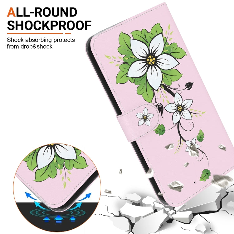 For iPhone 16e Crystal Texture Colored Drawing Leather Phone Case(Lily) - iPhone 16e Cases by PMC TechLife | Online Shopping South Africa | PMC TechLife | Buy Now Pay Later Mobicred