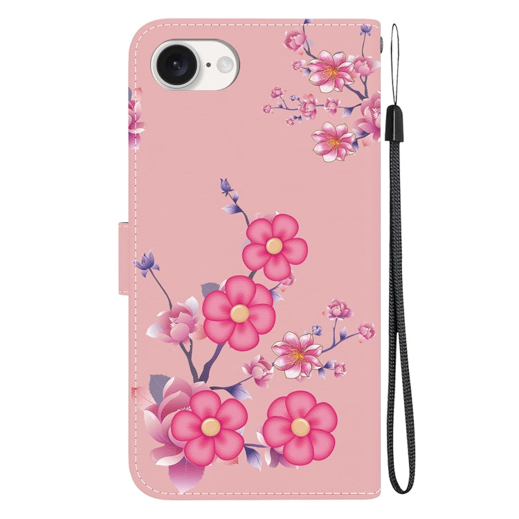 For iPhone 16e Crystal Texture Colored Drawing Leather Phone Case(Cherry Blossoms) - iPhone 16e Cases by PMC TechLife | Online Shopping South Africa | PMC TechLife | Buy Now Pay Later Mobicred