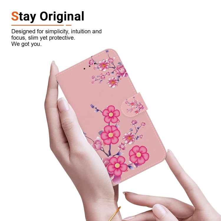 For iPhone 16e Crystal Texture Colored Drawing Leather Phone Case(Cherry Blossoms) - iPhone 16e Cases by PMC TechLife | Online Shopping South Africa | PMC TechLife | Buy Now Pay Later Mobicred