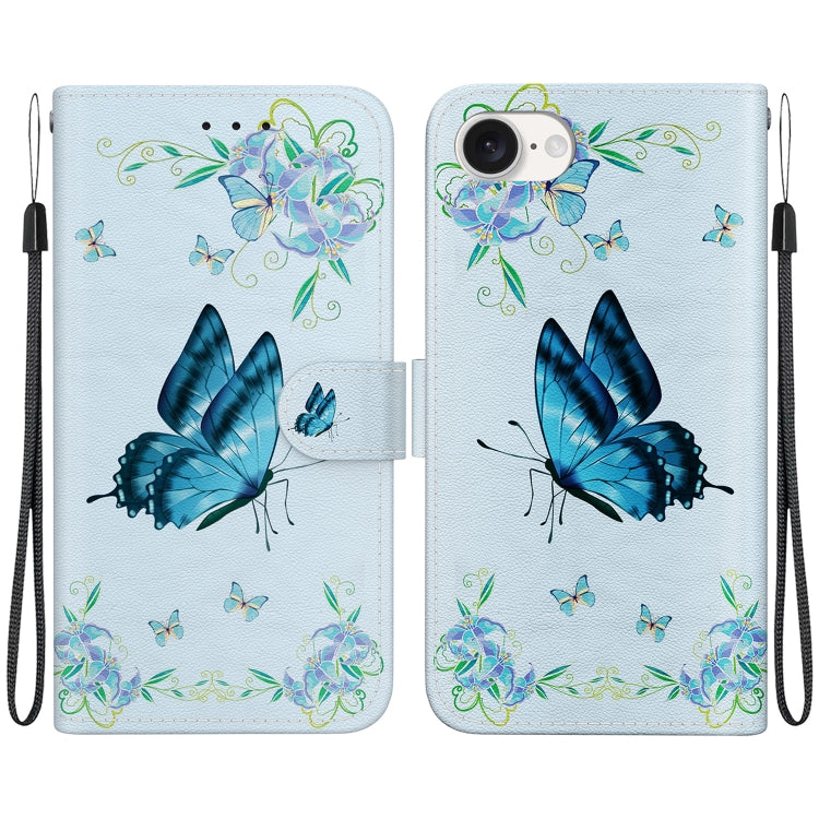 For iPhone 16e Crystal Texture Colored Drawing Leather Phone Case(Blue Pansies) - free shipping - PMC TechLife - Order now!