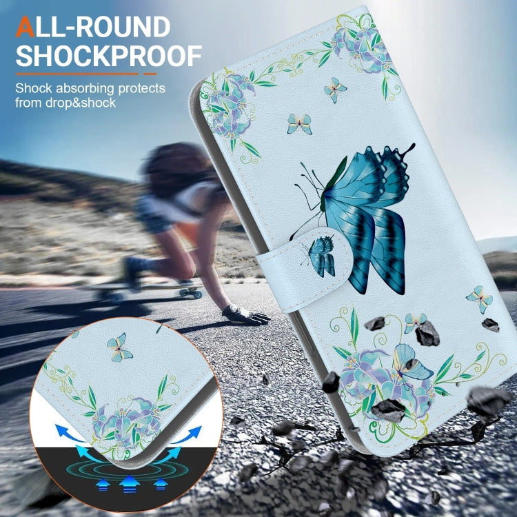 For iPhone 16 Crystal Texture Colored Drawing Leather Phone Case(Blue Pansies) - iPhone 16 Cases by PMC TechLife | Online Shopping South Africa | PMC TechLife | Buy Now Pay Later Mobicred