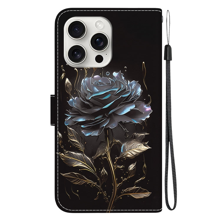For iPhone 16 Pro Crystal Texture Colored Drawing Leather Phone Case(Black Rose) - free shipping - PMC TechLife - Order now!