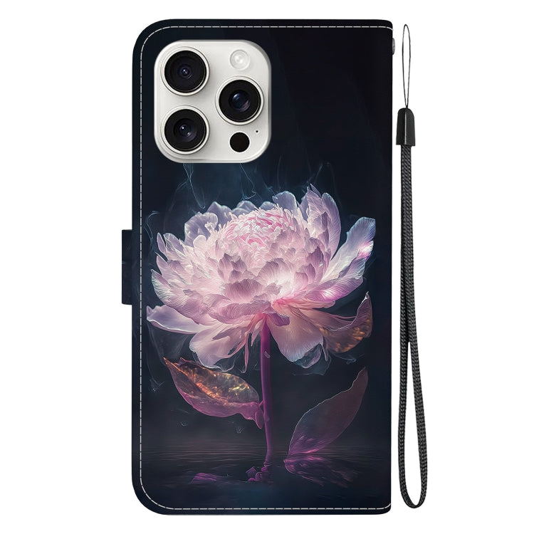 For iPhone 16 Pro Max Crystal Texture Colored Drawing Leather Phone Case(Purple Peony) - iPhone 16 Pro Max Cases by PMC TechLife | Online Shopping South Africa | PMC TechLife | Buy Now Pay Later Mobicred