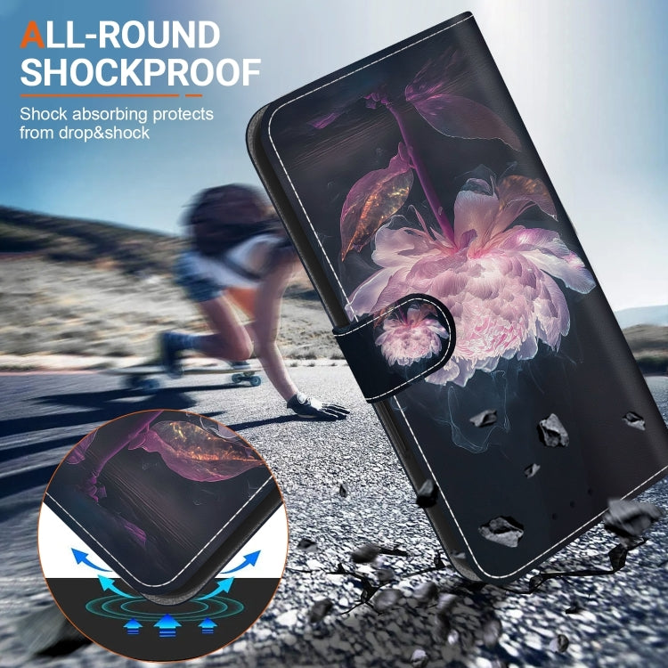 For iPhone 16 Pro Max Crystal Texture Colored Drawing Leather Phone Case(Purple Peony) - iPhone 16 Pro Max Cases by PMC TechLife | Online Shopping South Africa | PMC TechLife | Buy Now Pay Later Mobicred