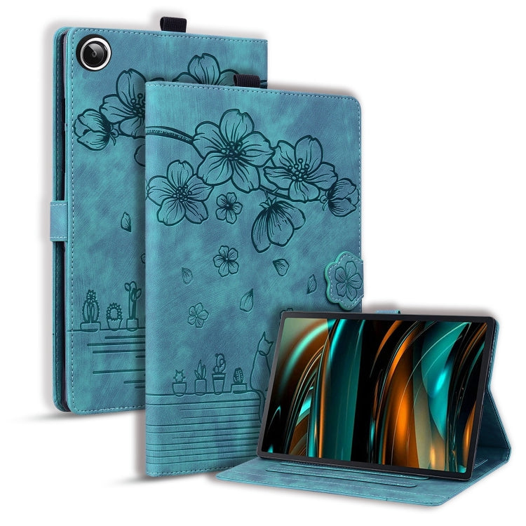 For Samsung Galaxy Tab A9+ Cartoon Sakura Cat Embossed Leather Tablet Case(Green) - Galaxy Tab A9+ by PMC TechLife | Online Shopping South Africa | PMC TechLife