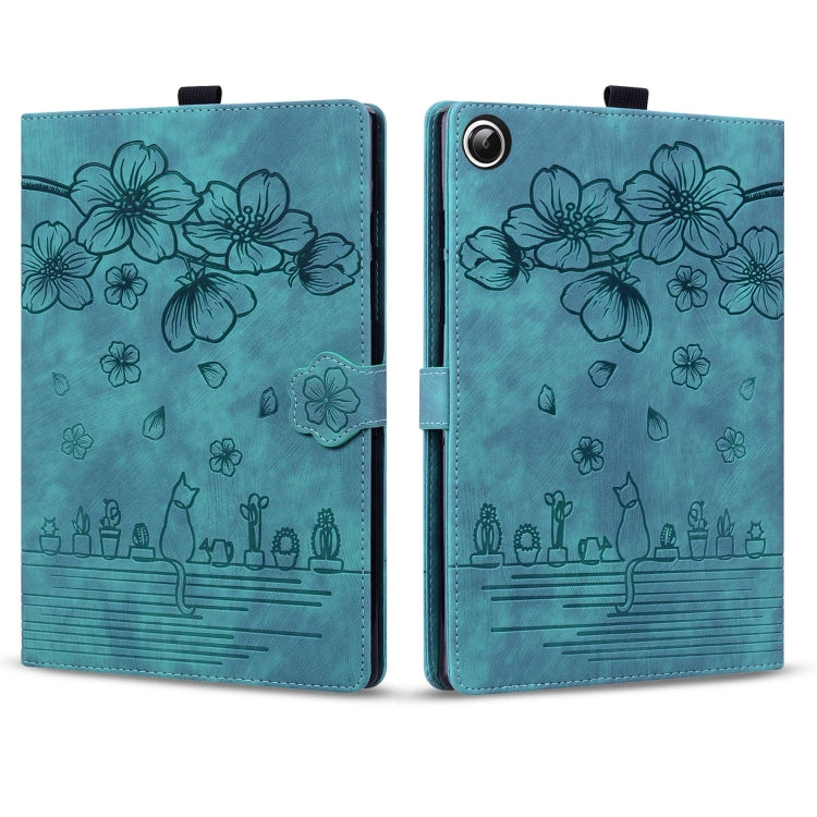 For Samsung Galaxy Tab A9+ Cartoon Sakura Cat Embossed Leather Tablet Case(Green) - Galaxy Tab A9+ by PMC TechLife | Online Shopping South Africa | PMC TechLife