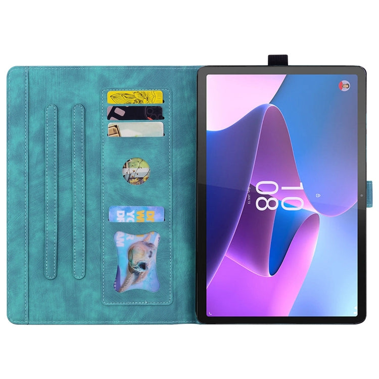 For Lenovo Tab P12 12.7 Cartoon Sakura Cat Embossed Leather Tablet Case(Green) - Lenovo by PMC TechLife | Online Shopping South Africa | PMC TechLife | Buy Now Pay Later Mobicred