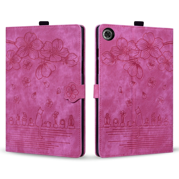 For Lenovo Tab M10 Plus 3rd Gen 2022 Cartoon Sakura Cat Embossed Leather Tablet Case(Rose Red) - Lenovo by PMC TechLife | Online Shopping South Africa | PMC TechLife | Buy Now Pay Later Mobicred
