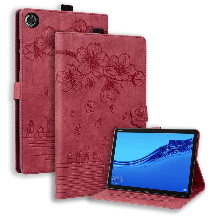 For Lenovo Tab M10 3rd Gen Cartoon Sakura Cat Embossed Leather Tablet Case(Red) - Lenovo by PMC TechLife | Online Shopping South Africa | PMC TechLife | Buy Now Pay Later Mobicred