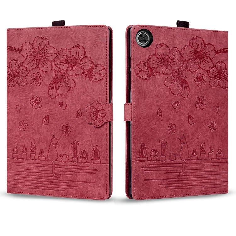 For Lenovo Tab M10 3rd Gen Cartoon Sakura Cat Embossed Leather Tablet Case(Red) - Lenovo by PMC TechLife | Online Shopping South Africa | PMC TechLife | Buy Now Pay Later Mobicred