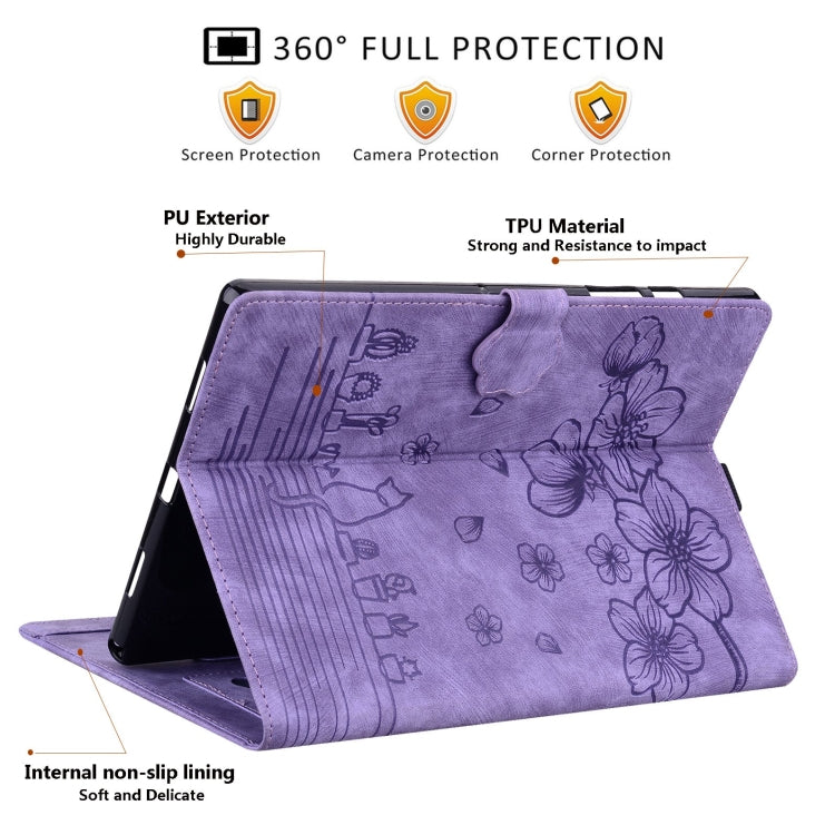 For Lenovo Tab M10 3rd Gen Cartoon Sakura Cat Embossed Leather Tablet Case(Purple) - Lenovo by PMC TechLife | Online Shopping South Africa | PMC TechLife | Buy Now Pay Later Mobicred