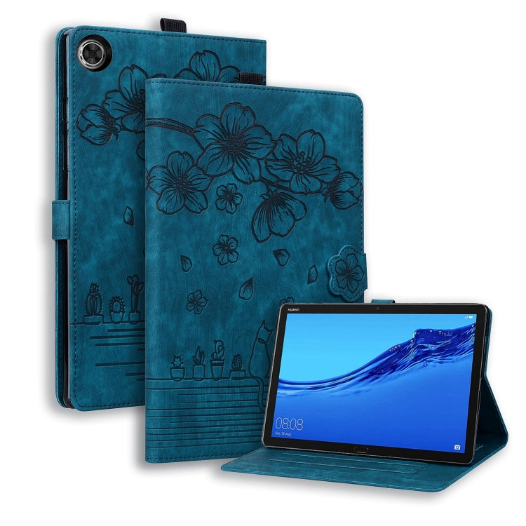 For Lenovo Tab M10 3rd Gen Cartoon Sakura Cat Embossed Leather Tablet Case(Blue) - Lenovo by PMC TechLife | Online Shopping South Africa | PMC TechLife | Buy Now Pay Later Mobicred