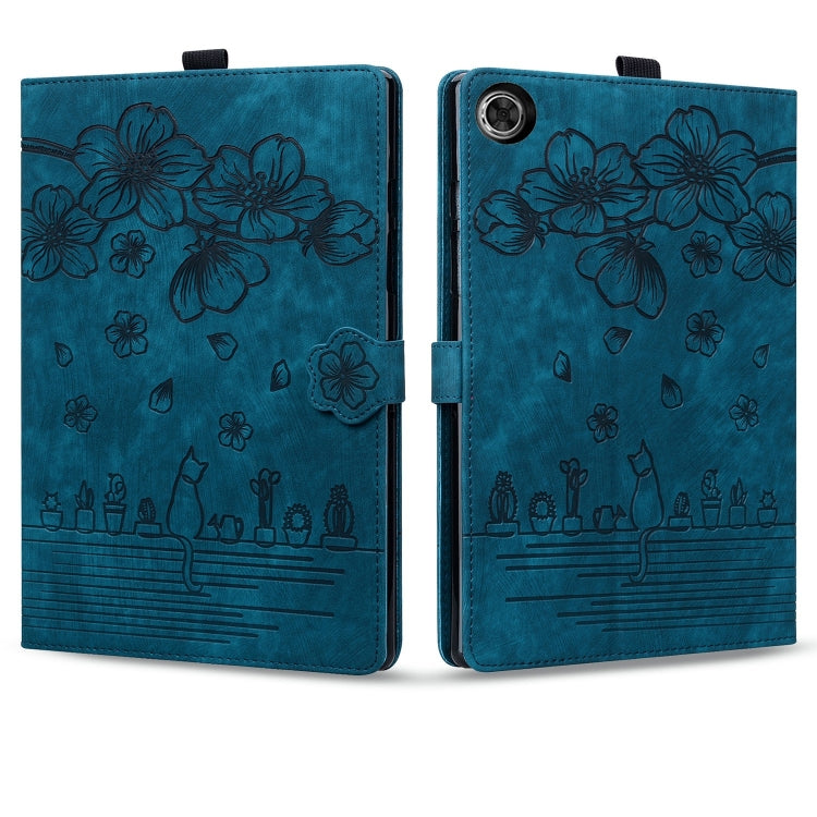 For Lenovo Tab M10 3rd Gen Cartoon Sakura Cat Embossed Leather Tablet Case(Blue) - Lenovo by PMC TechLife | Online Shopping South Africa | PMC TechLife | Buy Now Pay Later Mobicred