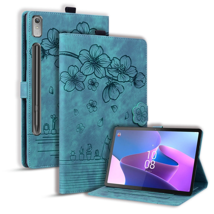 For Lenovo Xiaoxin Pad Pro 2022 / P11 Pro 2 Cartoon Sakura Cat Embossed Leather Tablet Case(Green) - free shipping - PMC TechLife - Order now!
