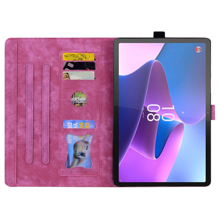 For Lenovo Xiaoxin Pad Pro 2022 / P11 Pro 2 Cartoon Sakura Cat Embossed Leather Tablet Case(Rose Red) - Lenovo by PMC TechLife | Online Shopping South Africa | PMC TechLife | Buy Now Pay Later Mobicred