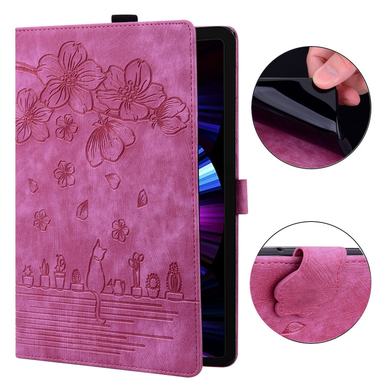 For Lenovo Tab M9 Cartoon Sakura Cat Embossed Leather Tablet Case(Rose Red) - Lenovo by PMC TechLife | Online Shopping South Africa | PMC TechLife | Buy Now Pay Later Mobicred