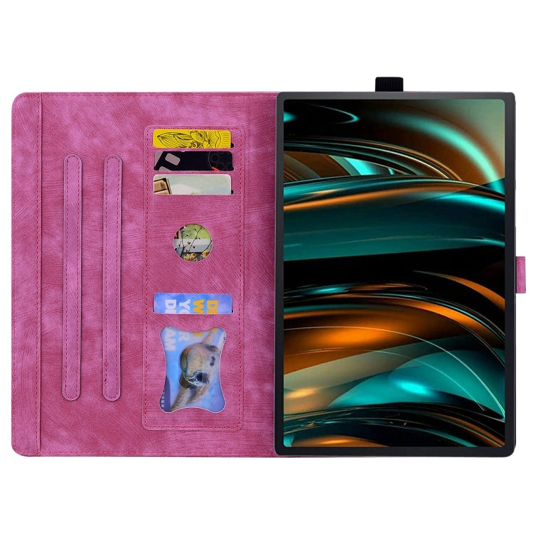 For Lenovo Xiaoxin Pad Pro 12.7 2025 Cartoon Sakura Cat Embossed Leather Tablet Case(Rose Red) - Lenovo by PMC TechLife | Online Shopping South Africa | PMC TechLife | Buy Now Pay Later Mobicred
