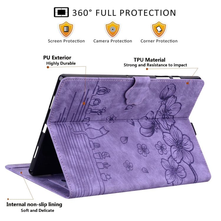 For Lenovo Xiaoxin Pad Pro 12.7 2025 Cartoon Sakura Cat Embossed Leather Tablet Case(Purple) - Lenovo by PMC TechLife | Online Shopping South Africa | PMC TechLife | Buy Now Pay Later Mobicred